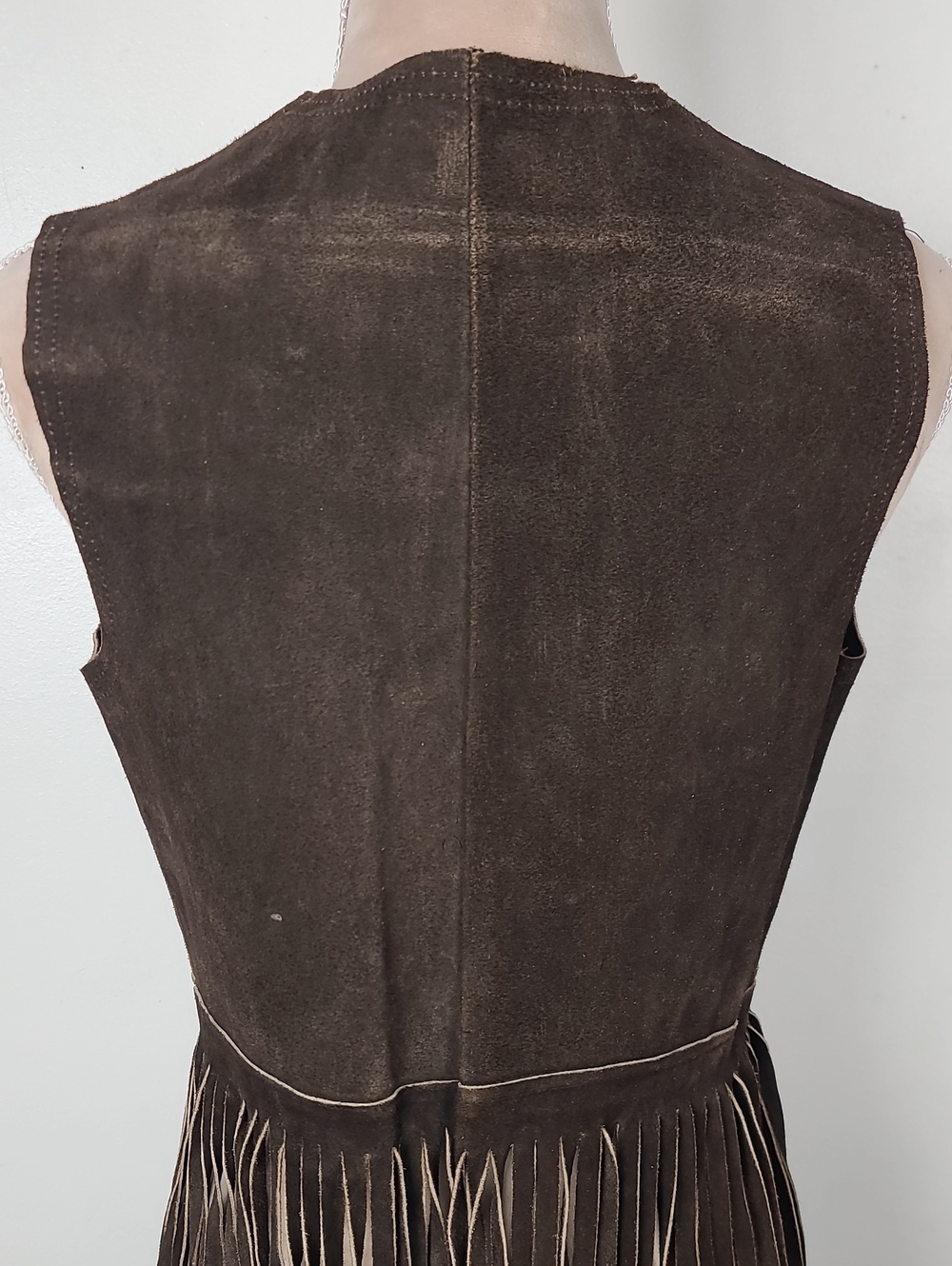 Vtg 70s Brown Suede Leather Boho Hippie Western Cowgirl Rodeo Fringe Vest S - Picture 8 of 15